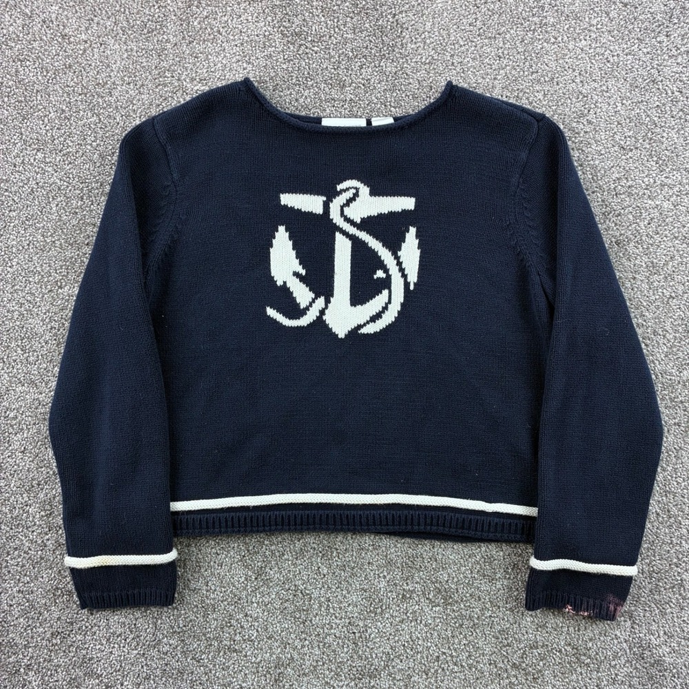 Liz Claiborne Anchor Sweater Women's Medium Petite Navy Cotton Anchor Nautical